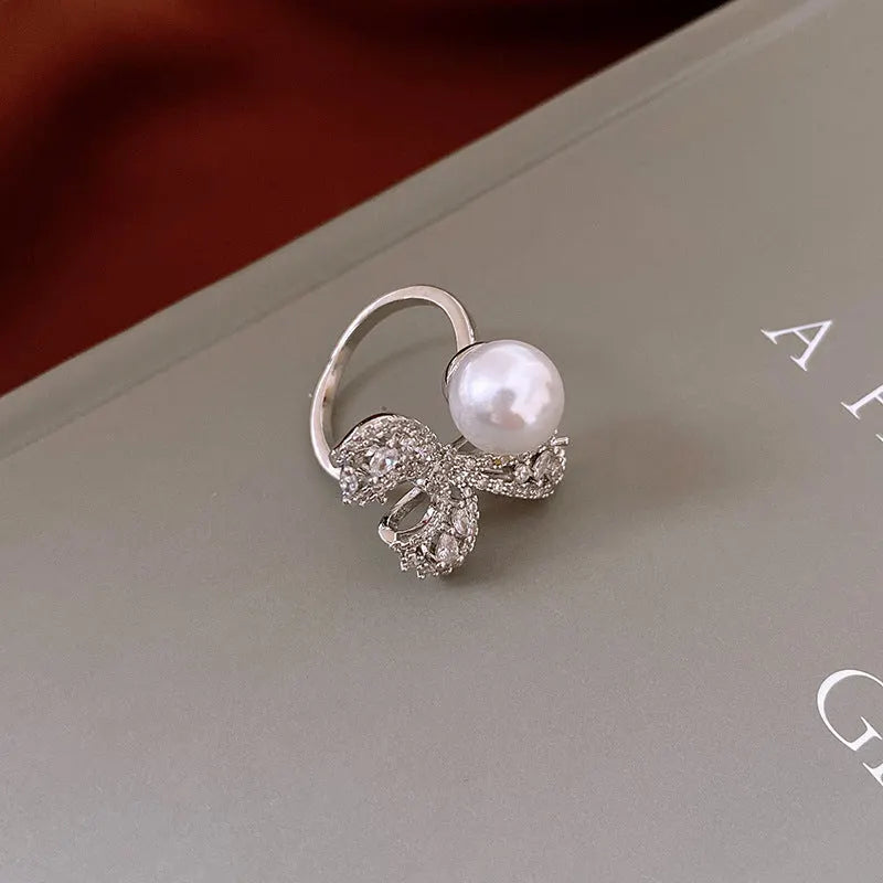 Elegant Pearl Bow Ring