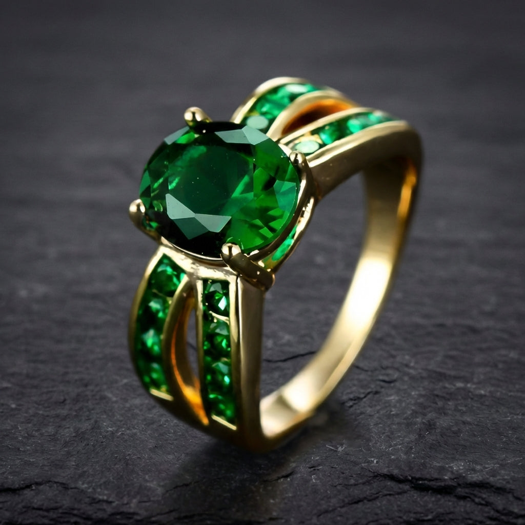 Crystal Green Zircon Gold Ring
