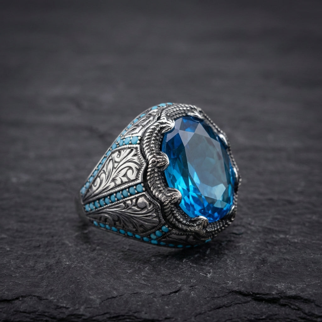 Vintage Handmade Blue Stone Silver Ring