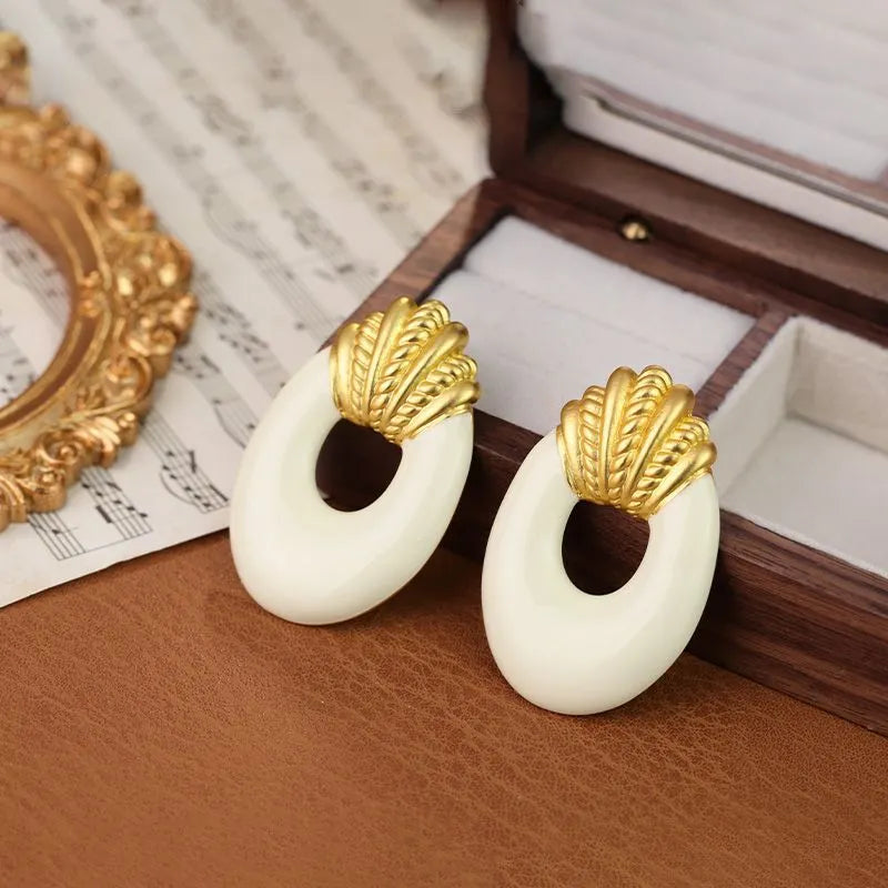 Elegant Ivory Gold Earrings