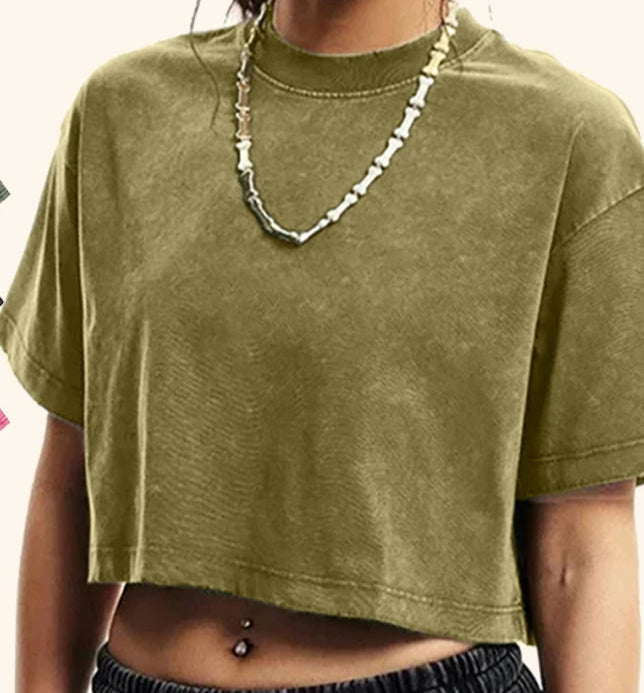 Slim Washed Cotton Crop T-shirt