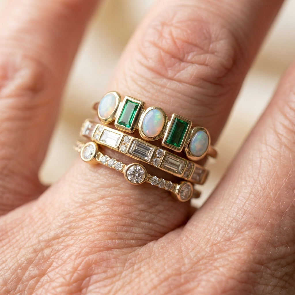 Vintage White And Green Opal Rings