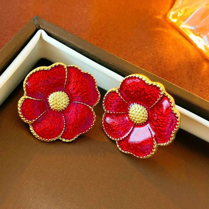 Red Flower Earrings