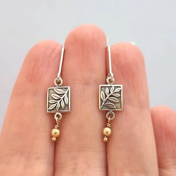 Vintage Leaf Square Earrings