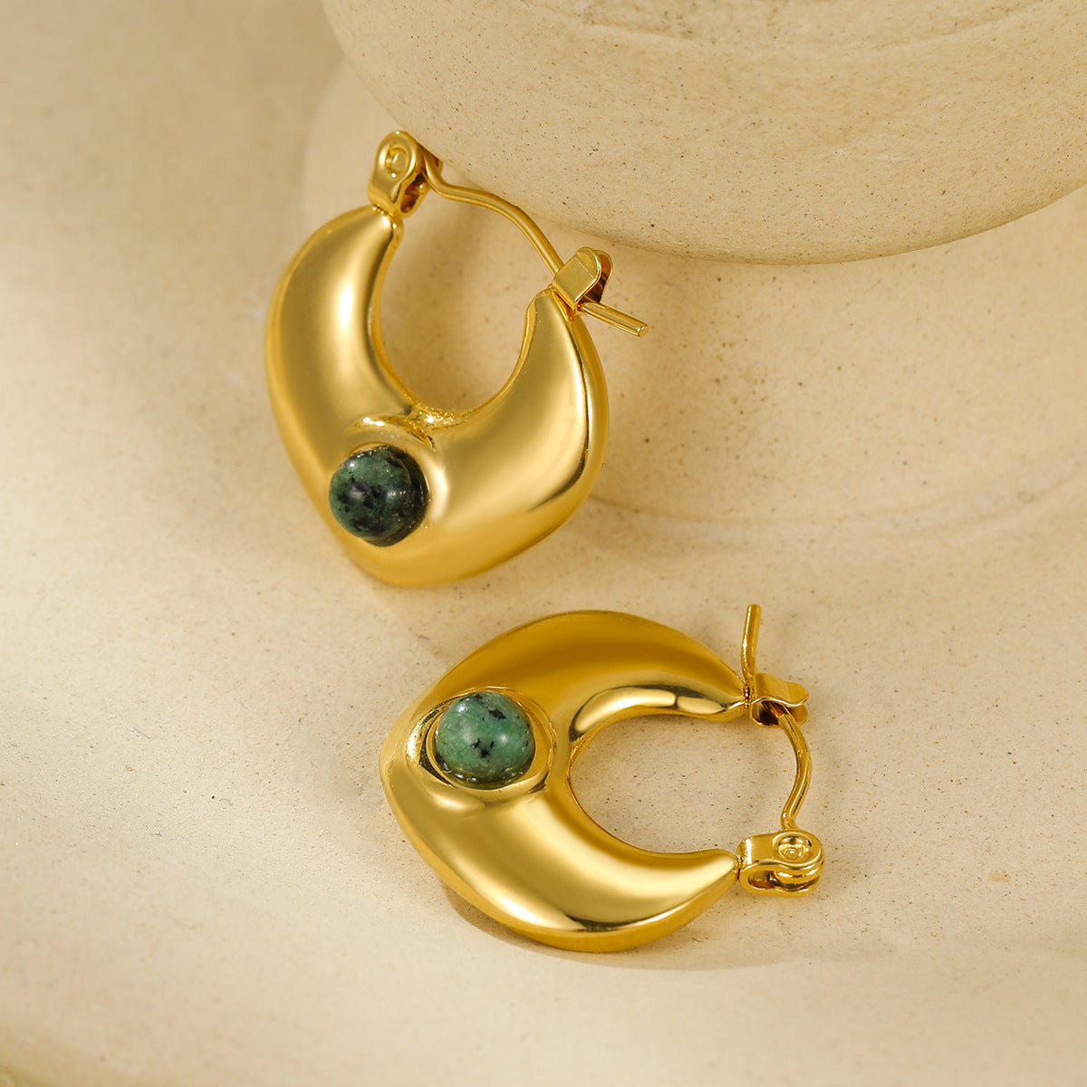 Gold Jade Hoop Earrings
