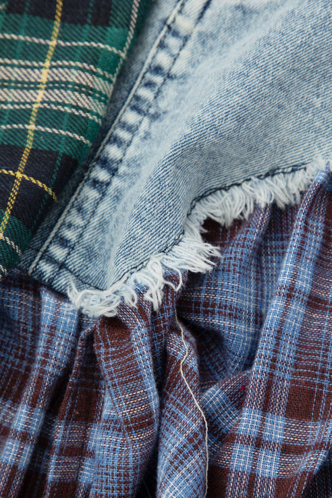 Asymmetric Check Patchwork Denim Mini Skirt