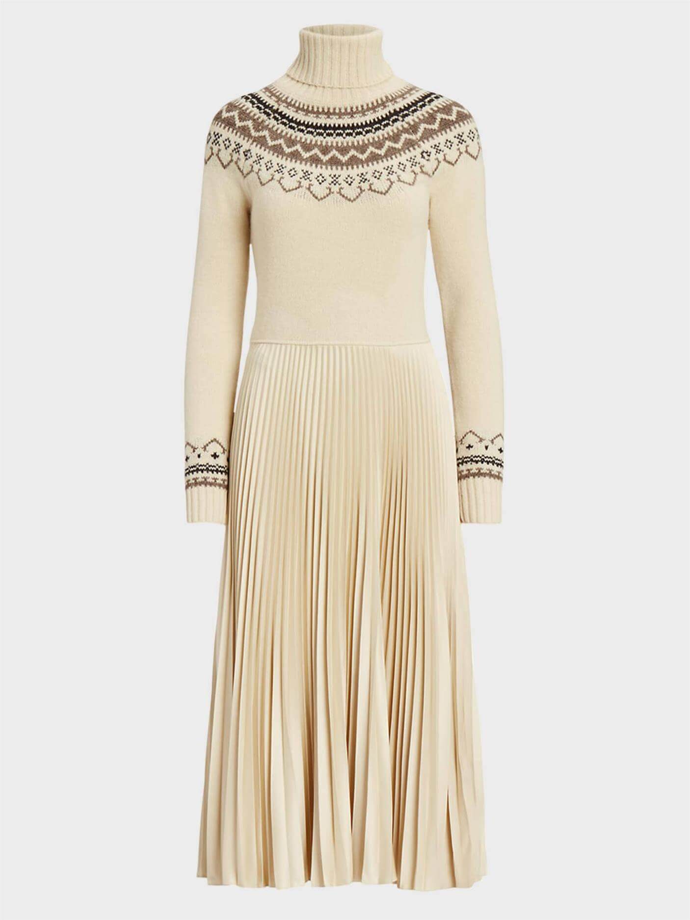Hybrid Sweater-pleated Turtleneck Dress