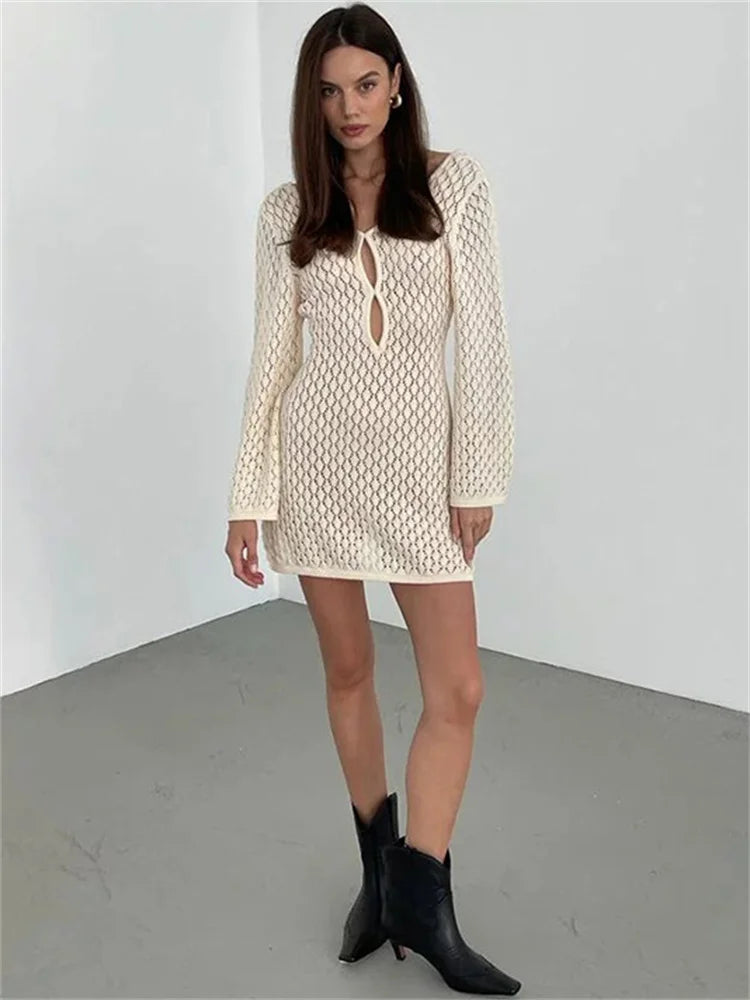 Backless Knit Mini Dress Cover Up – ’s Holiday Beach Lace-up Dress