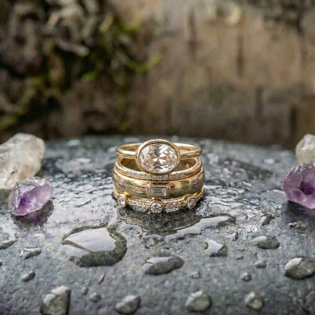 Elegant Gold Crystal Ring Set