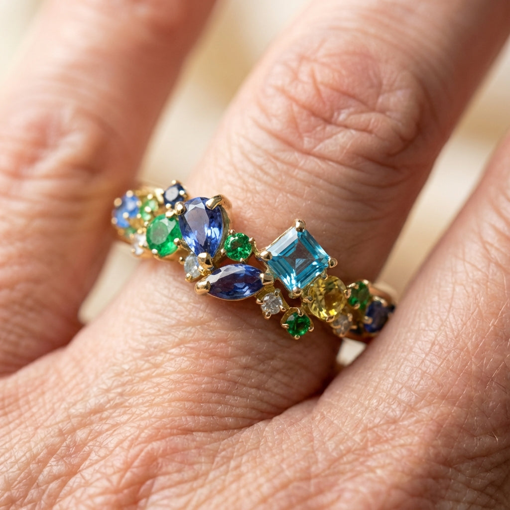 Vintage Multi Tone Gem Gold Ring