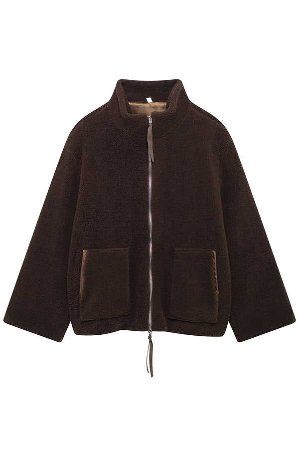 Color Stitching High Collar Long Sleeve Loose Pocket Woolen Coat
