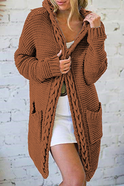 Open Front Ribbed Knitting Hoodied Sweater Outwear