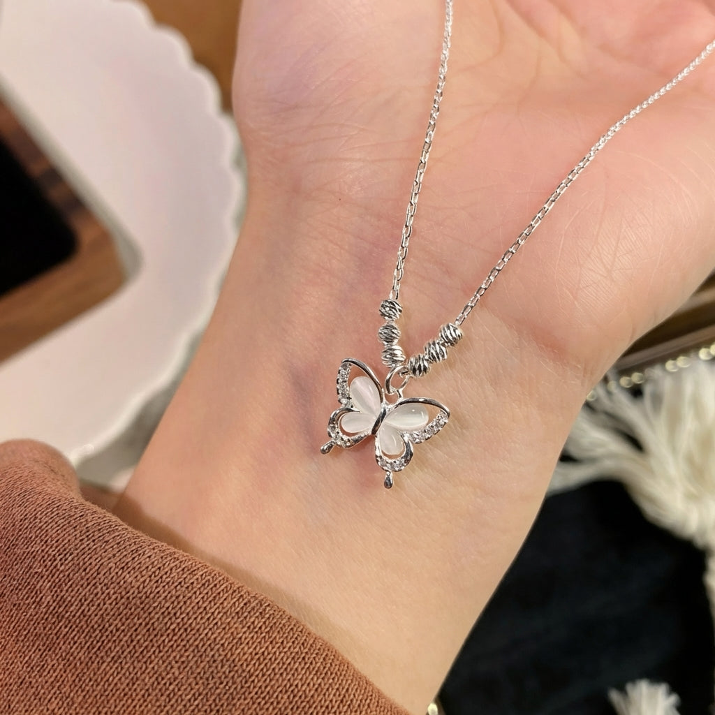 Elegant Pearl Butterfly Necklace
