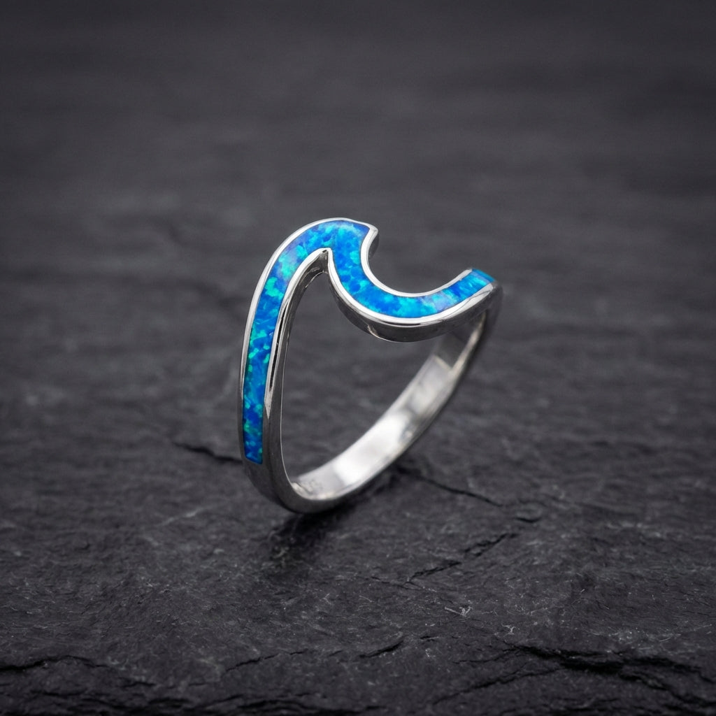 Sea Wave Ring In Opal And Silver Sustainable Ocean Inspired Jewelry