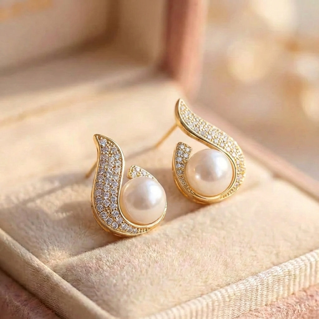 Bright Pearl Zirconia Earrings
