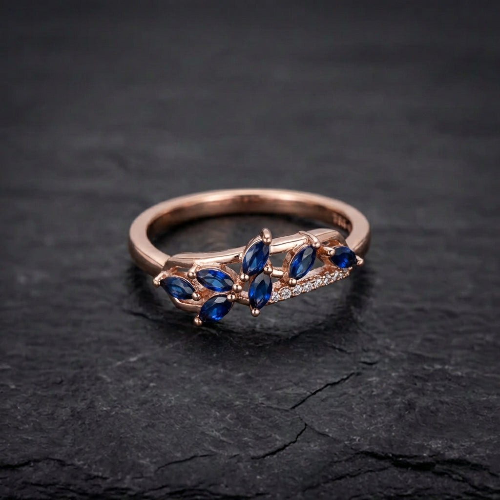 Leaf Shape Blue Zircon Paved Ring