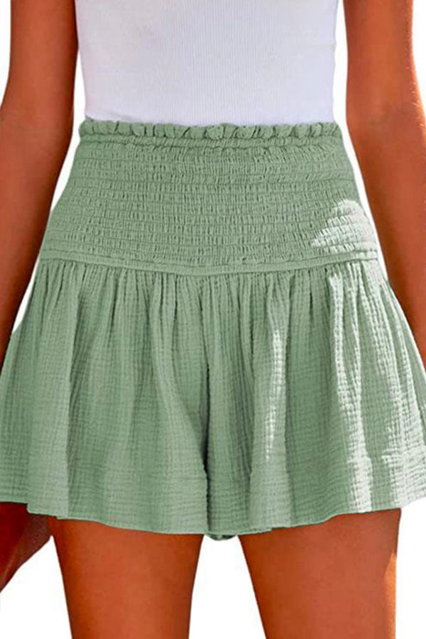 Elastic Smocked Waist Wide Leg Shorts