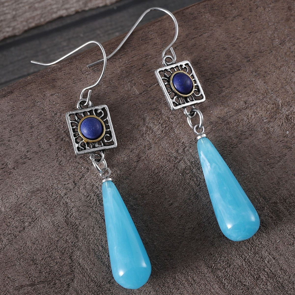 Vintage Lapis Aquamarine Earrings