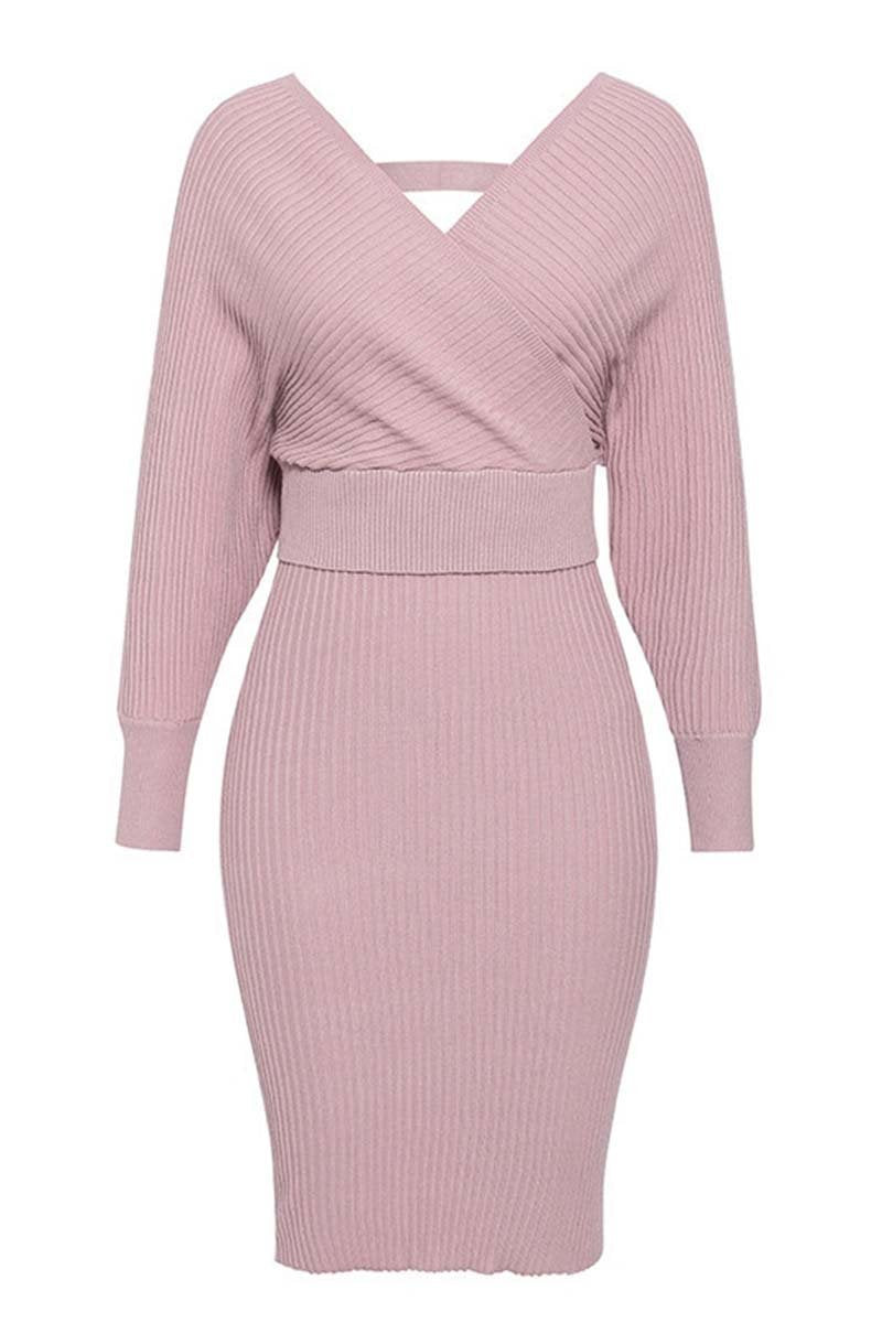 Winter V Neck Wool Dress