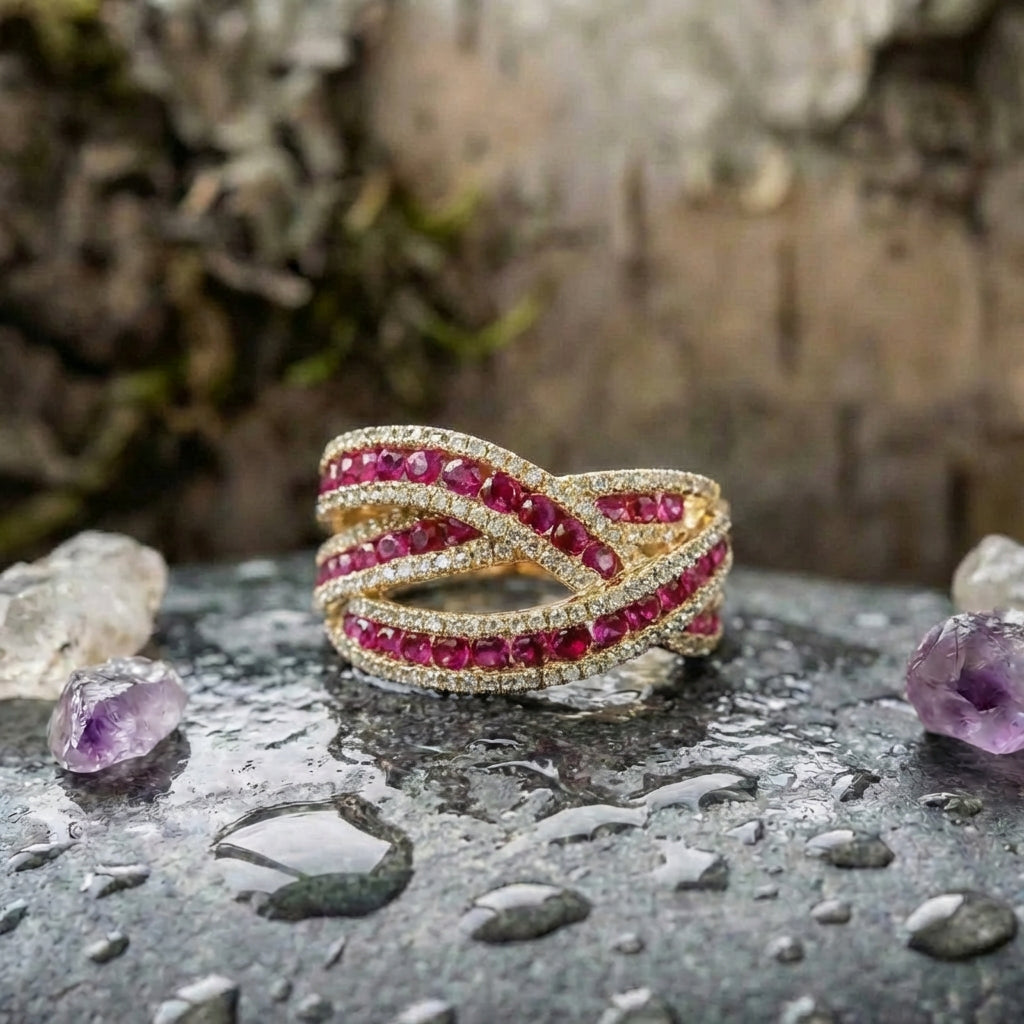 Elegant Ruby Crossover Ring