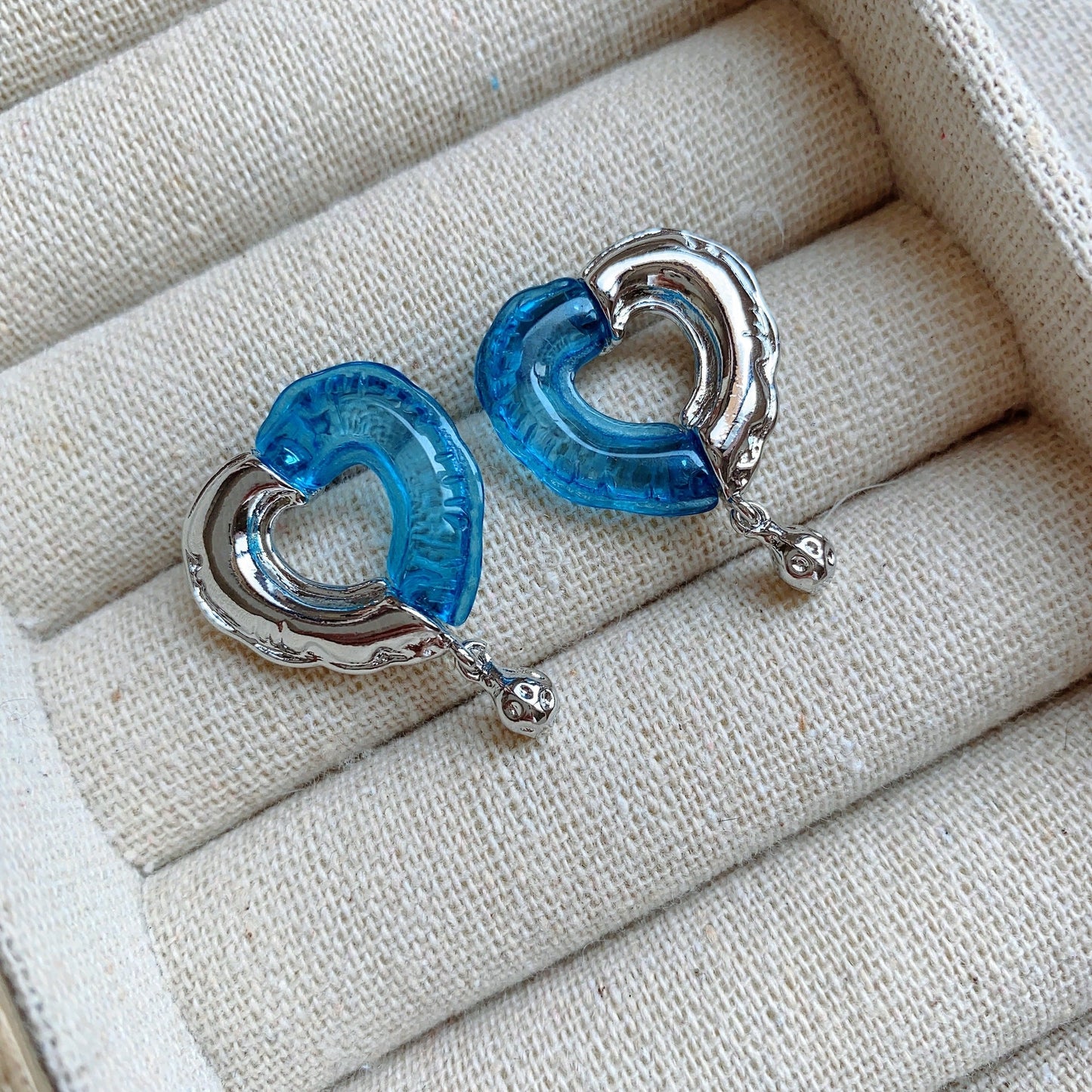 Blue Crystal Heart Earrings