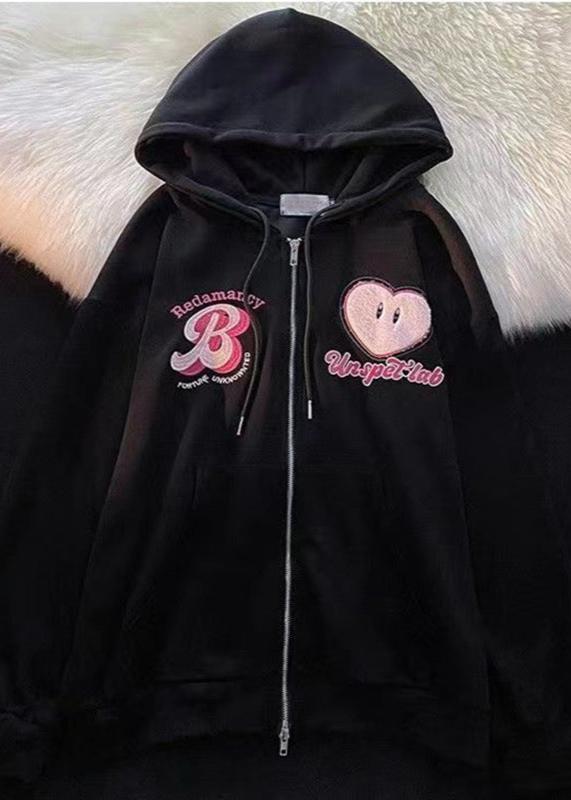 Zipper Hooded Embroidered Cardigan Jacket - Spring/autumn Style