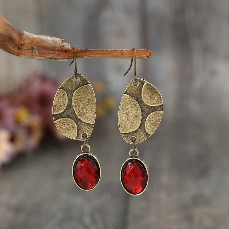 Vintage Bronze Red Stone Earrings