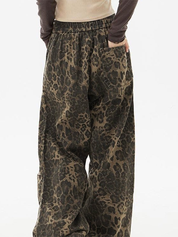 Punk Leopard Cargo Pants With Drawstring