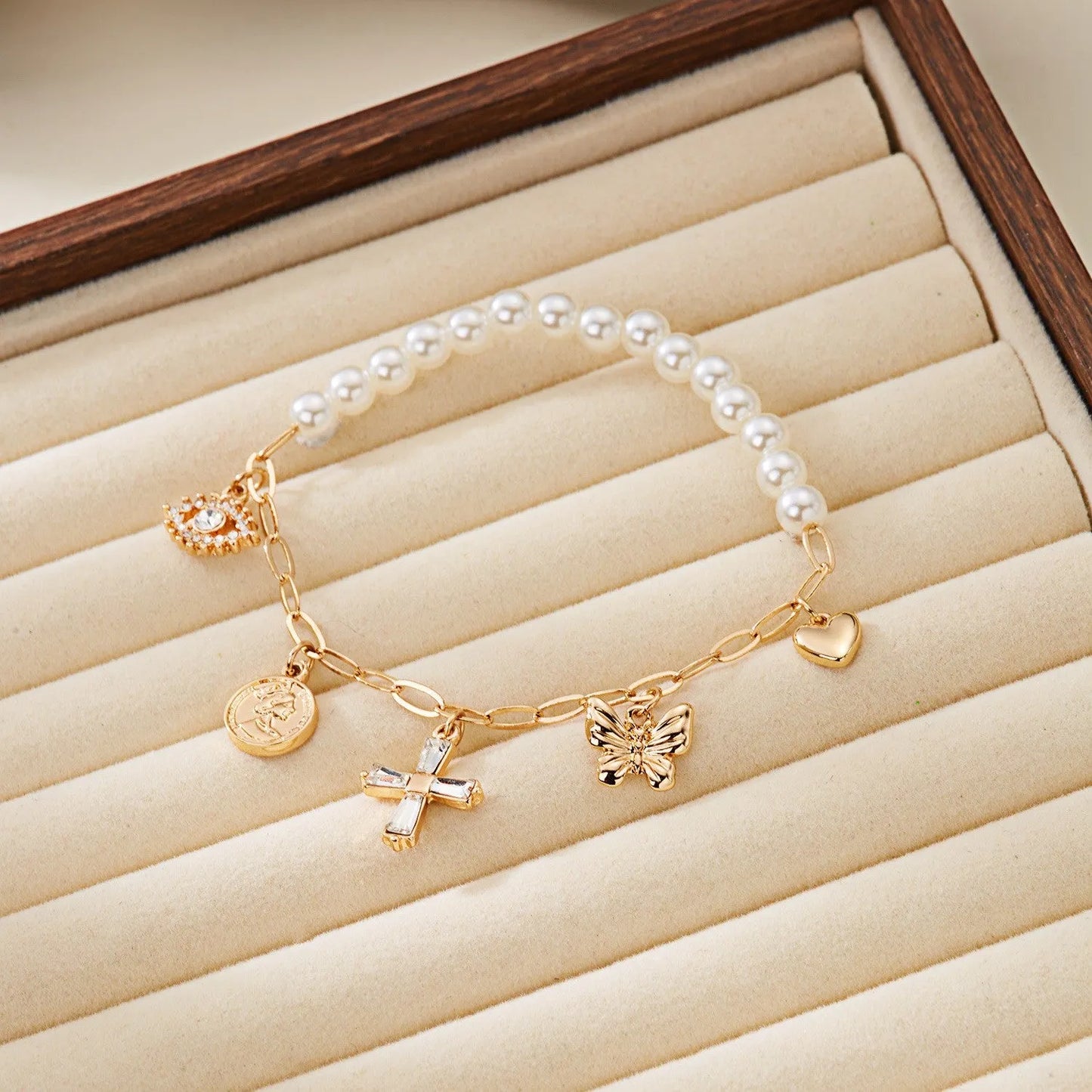 Elegant Pearl Charm Bracelet