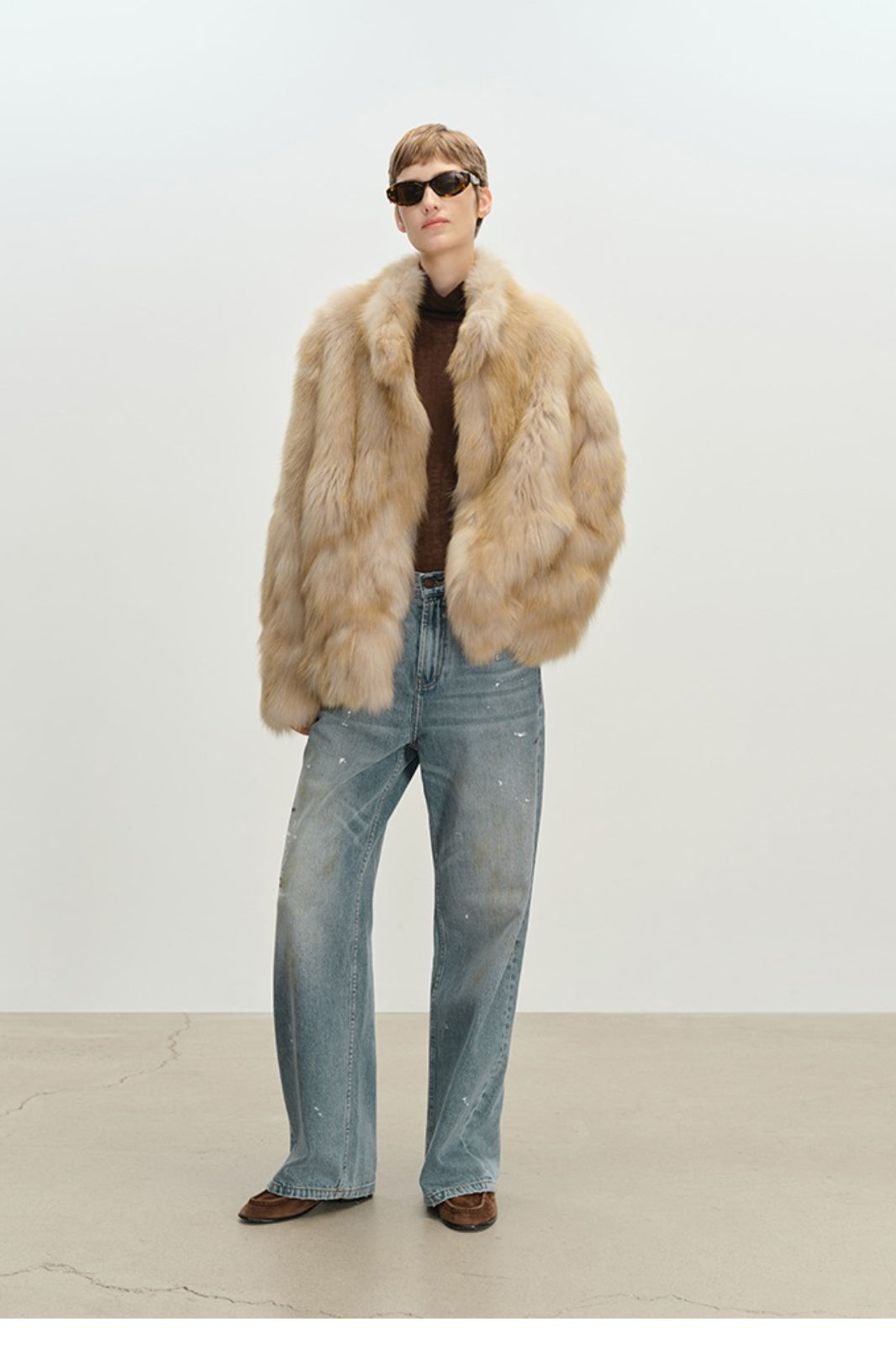 Mid-length Faux Fox Fur Stand Collar Warm Coat