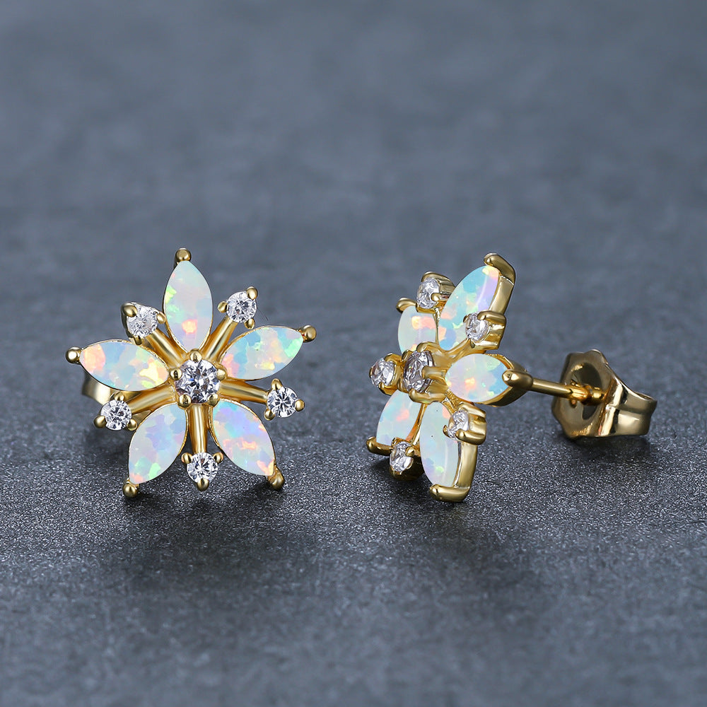 Elegant Opal Flower Earrings