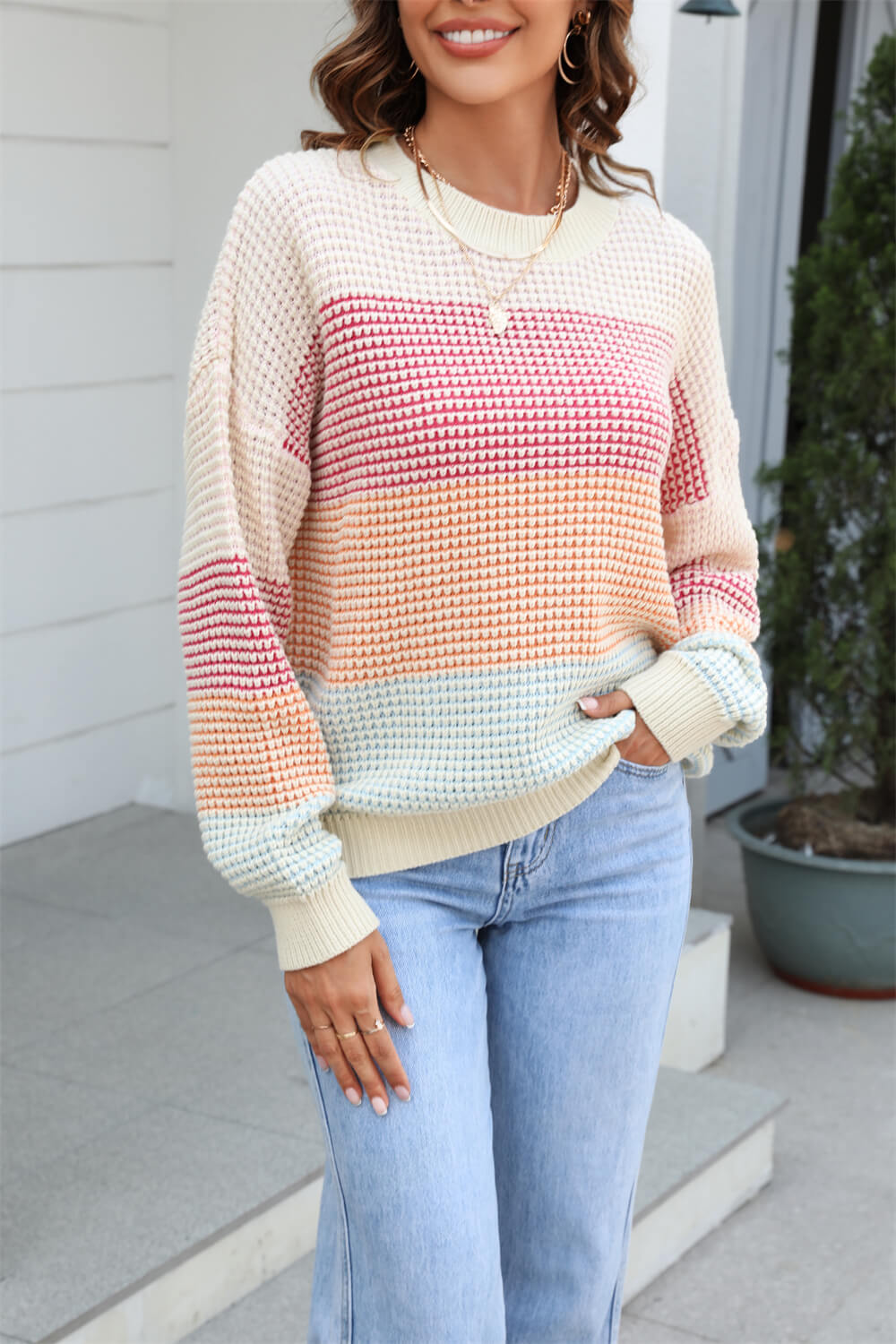 Dont Mind Me Striped Knit Sweater - Beige