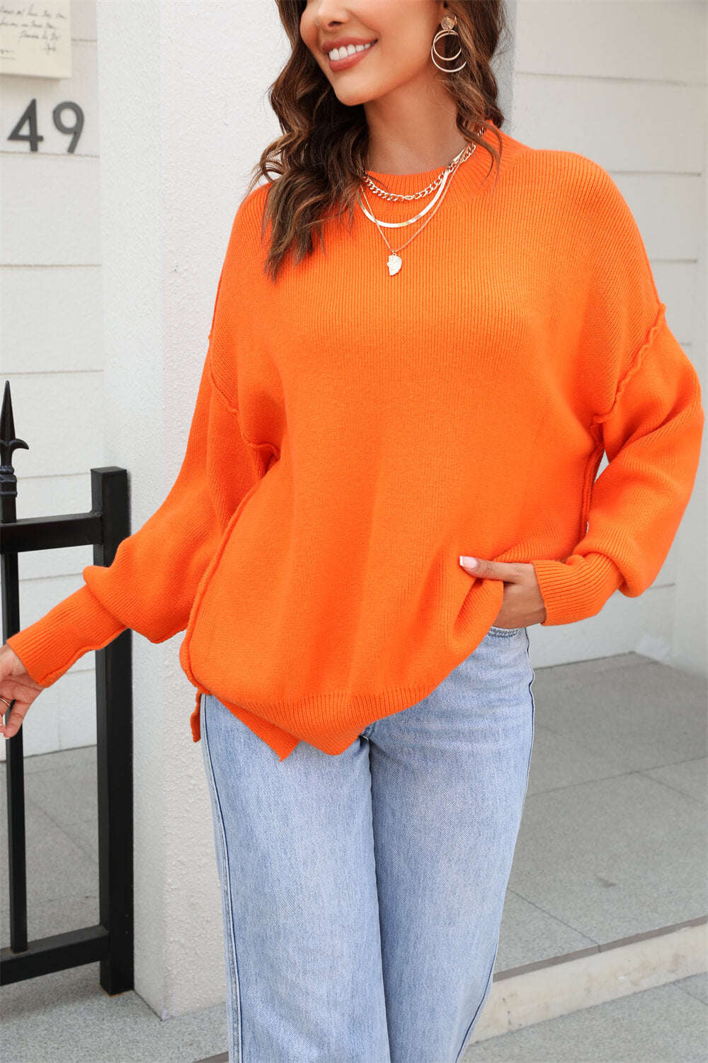 Stanton Crewneck Knit Sweater - Orange