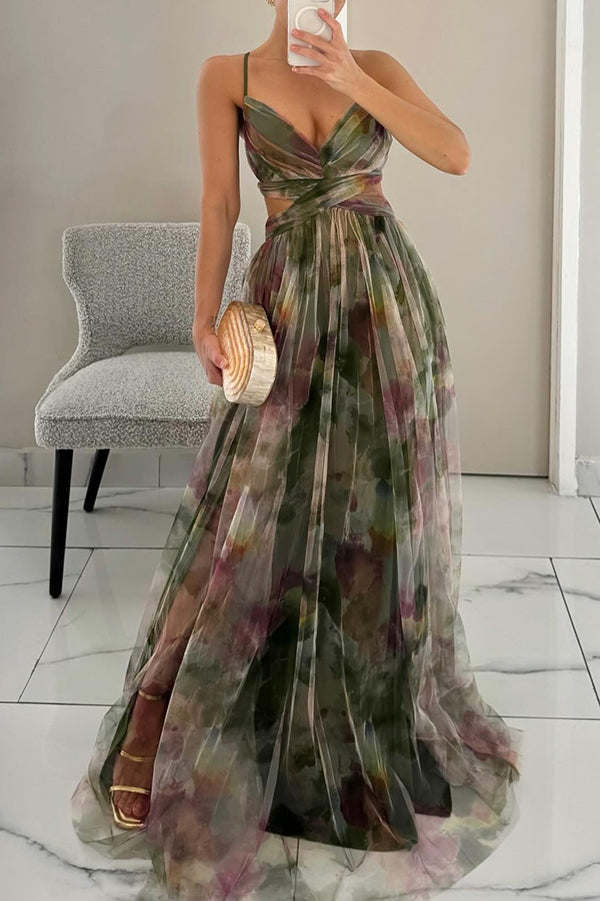 Everly - Printed Lace-up Maxi Dress