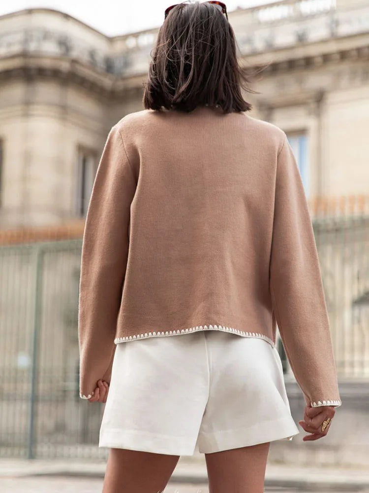 Patchwork Knitted Cardigan Autumn ’s Coat O Neck Long Sleeve Winter Female Warm Street Jacket New