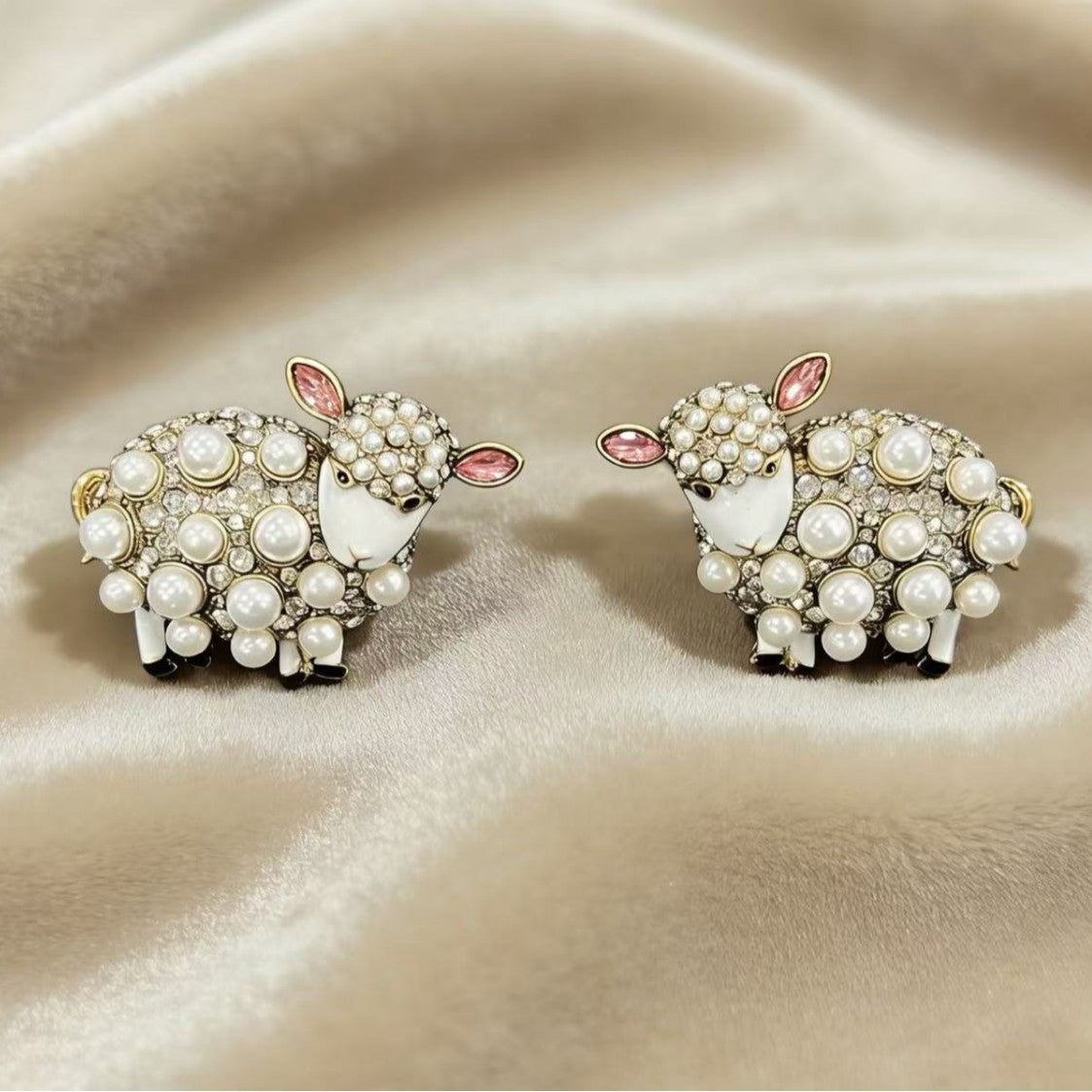 Vintage Pearl Sheep Earrings