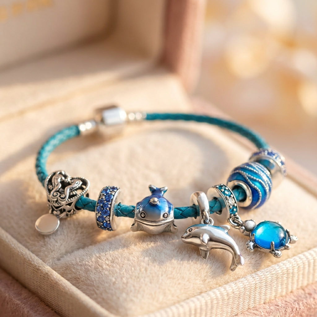 Oceano Bracelet + Charms Included In Leather And Silver