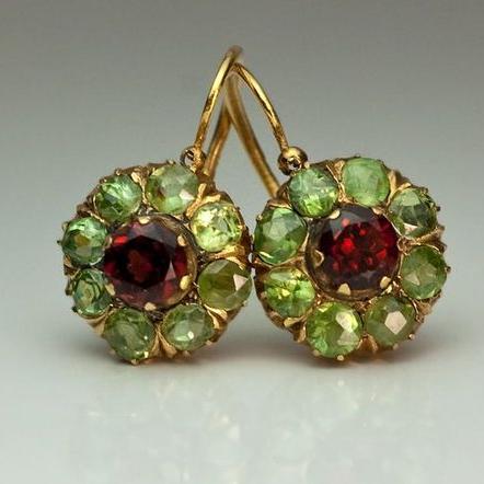 Vintage Rounded Green & Red Crystal