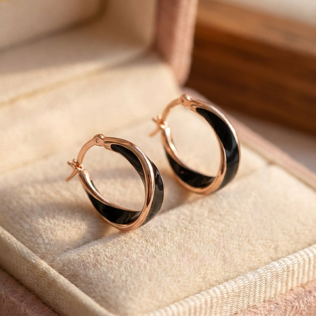 Black Hoop Rose Gold Earrings
