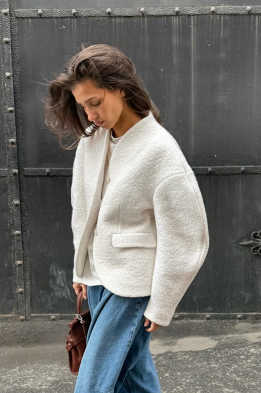 Wool V-neck Thickened Pocket Coat