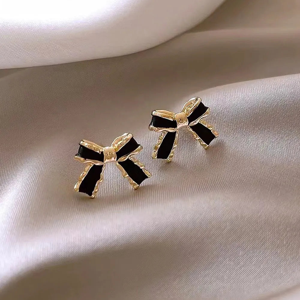 Elegant Black Bow Earrings