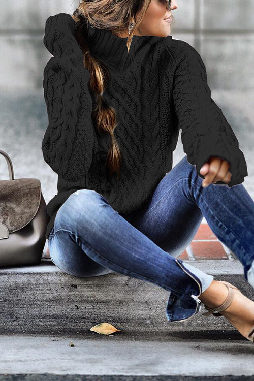 Moxidress Mockneck Cable Knit Pullover Sweater