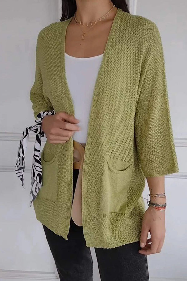 Color Loose Long Sleeve Pocket Knitted Cardigan