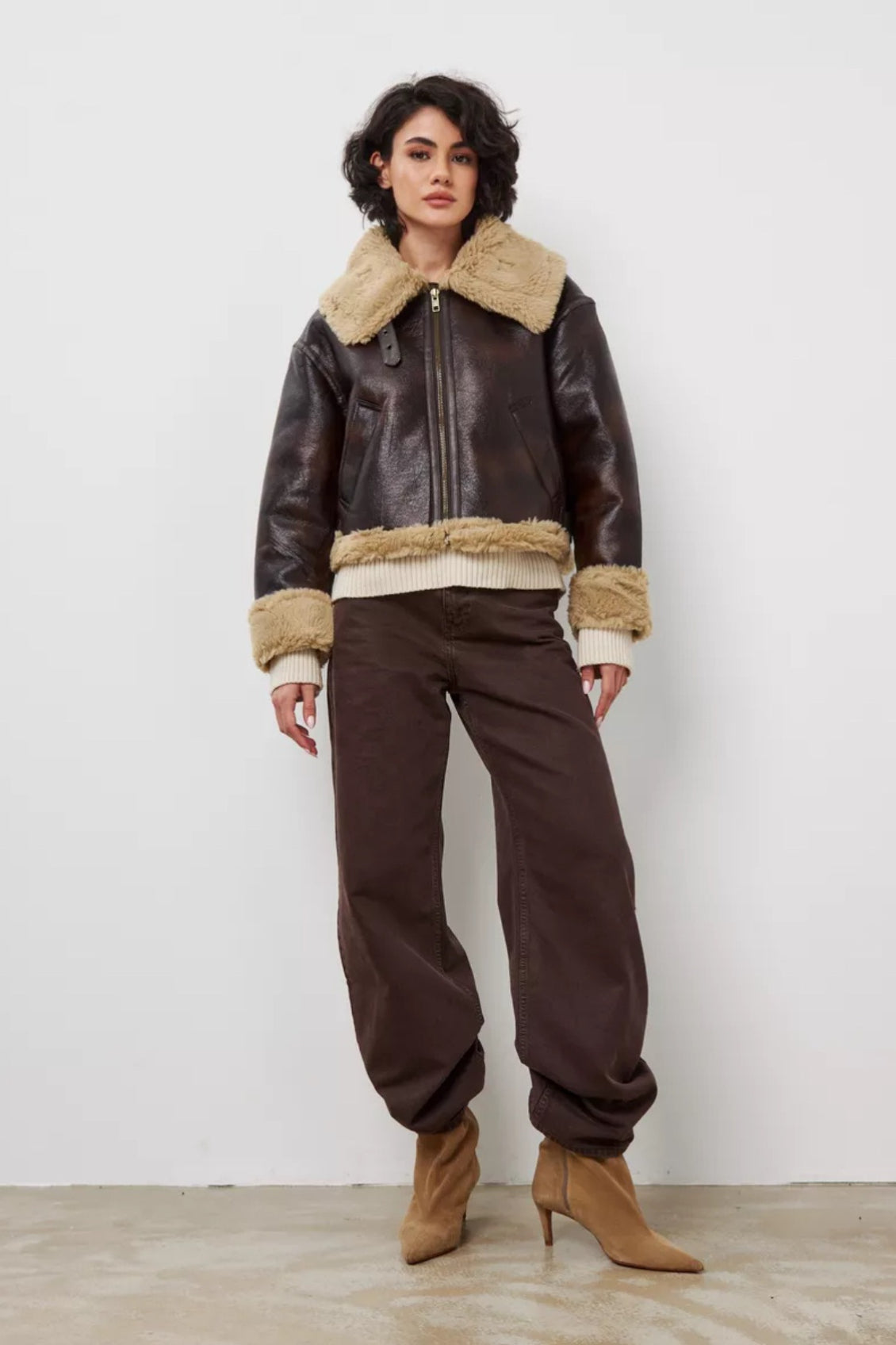 Faux Fur Collared Short Coat