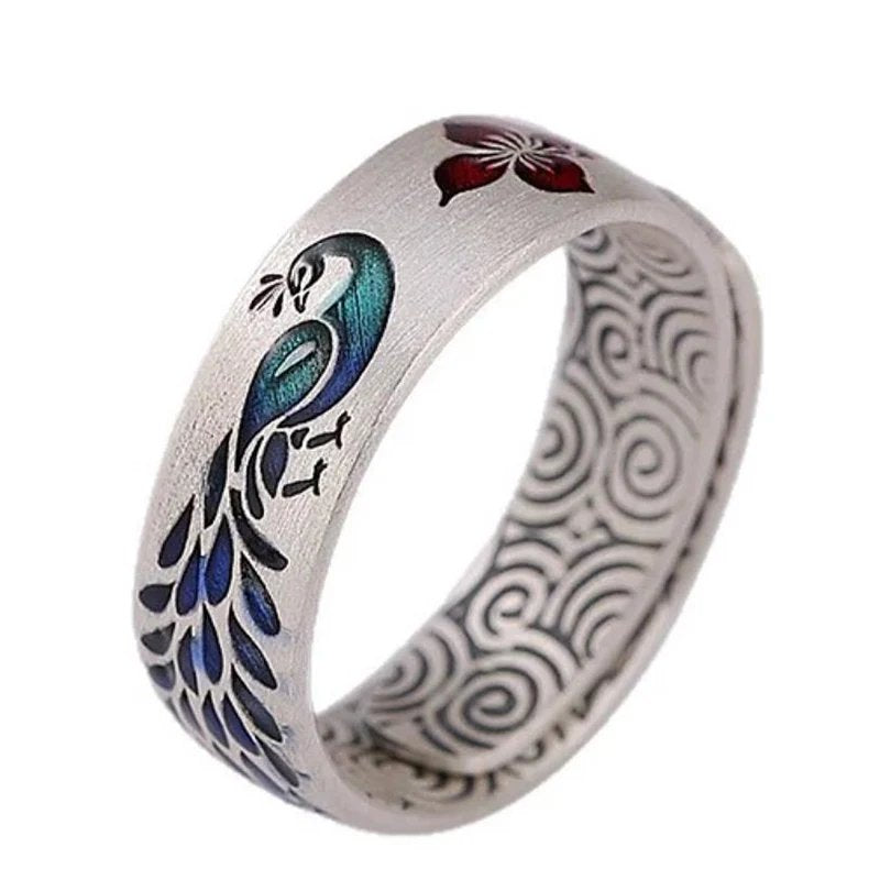 Vintage Peacock Enamel Ring