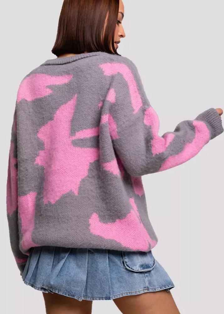 Color Block Contrast Round Neck Sweater - Soft Knit Style