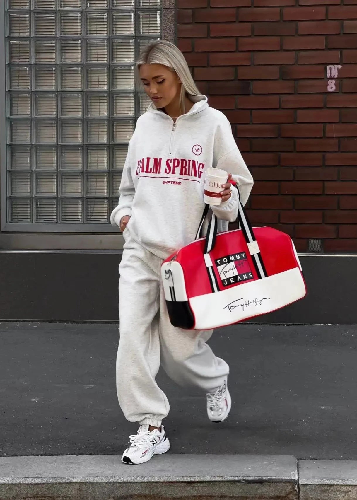 Palm Springs Vibe - Letter Print Zip-up Sweater Set