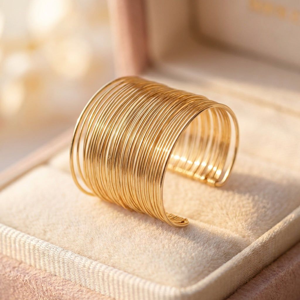 Classic Open Cuff String Gold Bracelet