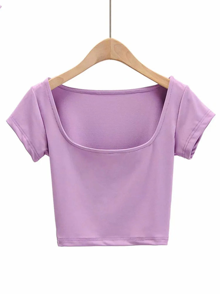 Petite Cap Sleeve Square Neck Crop T-shirt