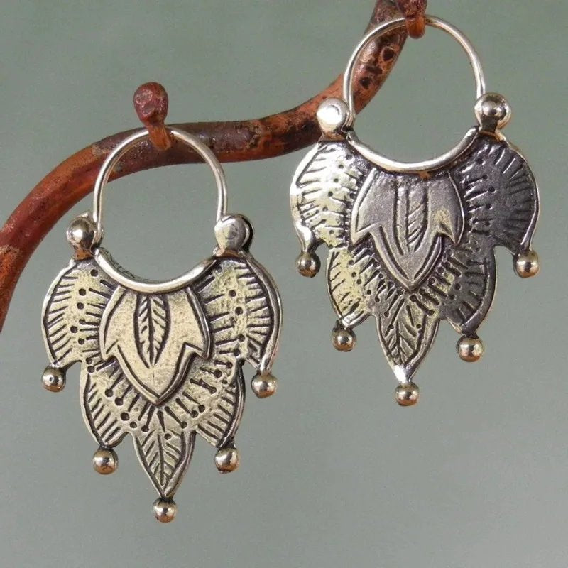 Vintage Leaf Hoop Earrings